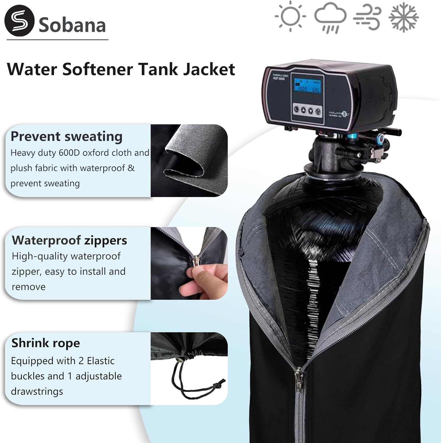 Outdoor Insulated Water Softener Tank Cover 13x54, Black J880206