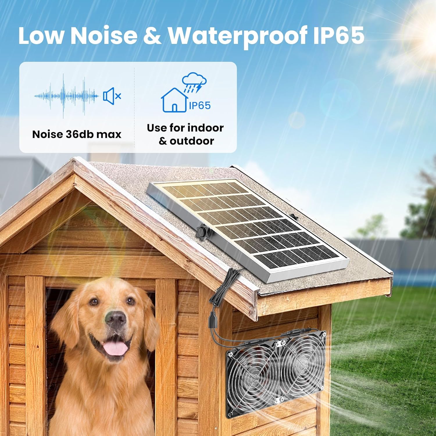 Solar Fan with Battery 20W for Greenhouse Chicken Coop Ventilation R242