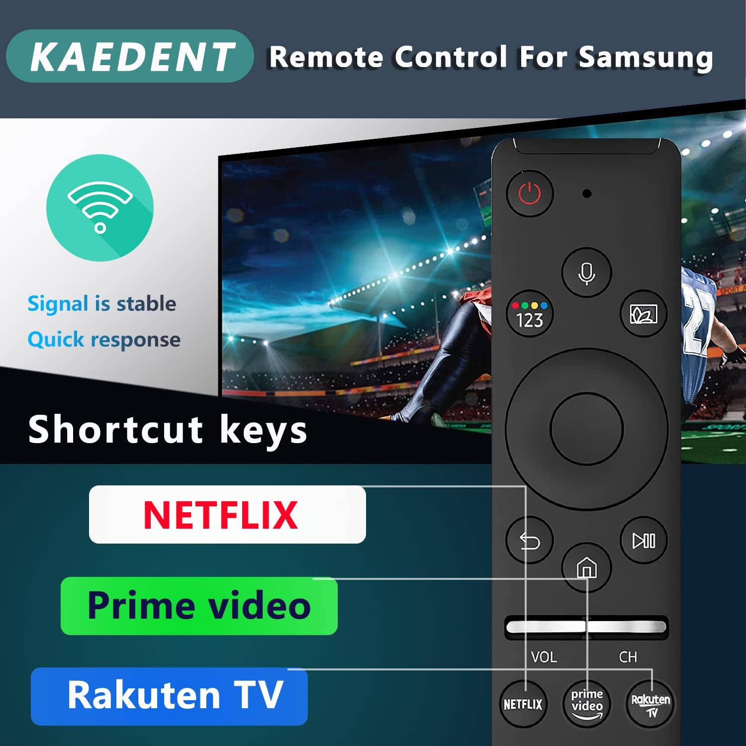 Kaedent Remote Control for Samsung Smart TV with Voice and Netflix Buttons F764353