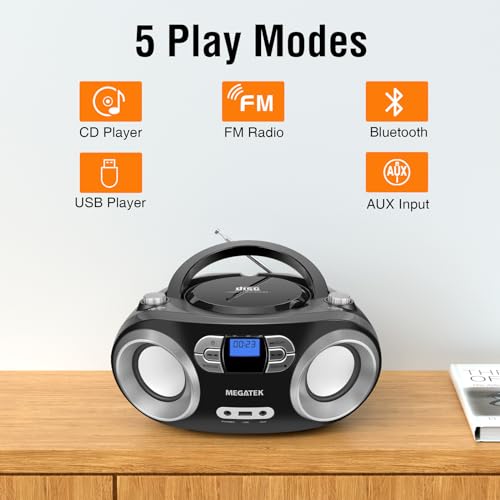 Megatek CB-M25BT Portable CD Player Boombox with Bluetooth and FM Radio Y658263