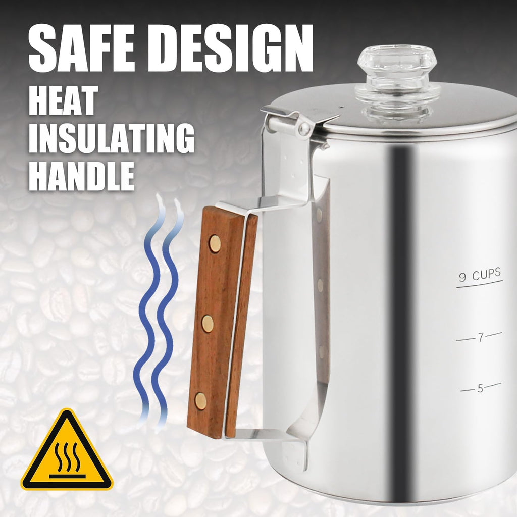 Stainless Steel Coffee Percolator 9 Cup with Heat Resistant Glass Knob W17517