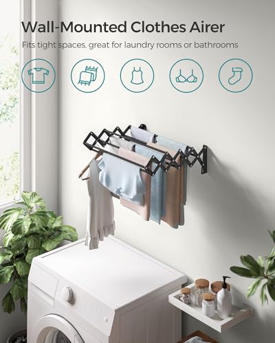 SONGMICS Wall-Mounted Clothes Drying Rack, Accordion Laundry Rack, Steel I16602