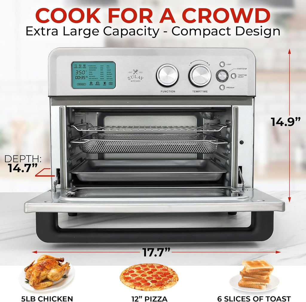Zulay Large Countertop Air Fryer - Stainless Steel Toaster Oven Combo, 26.4Qt O966