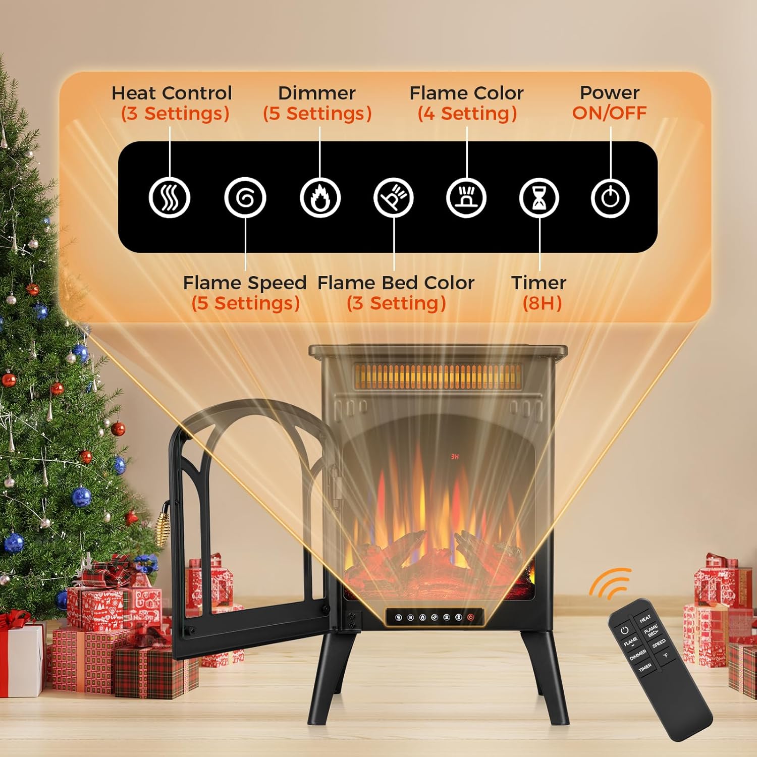 COWSAR Electric Fireplace Infrared Heater with 3D Flame, Remote Control, 5100 BTU P23804