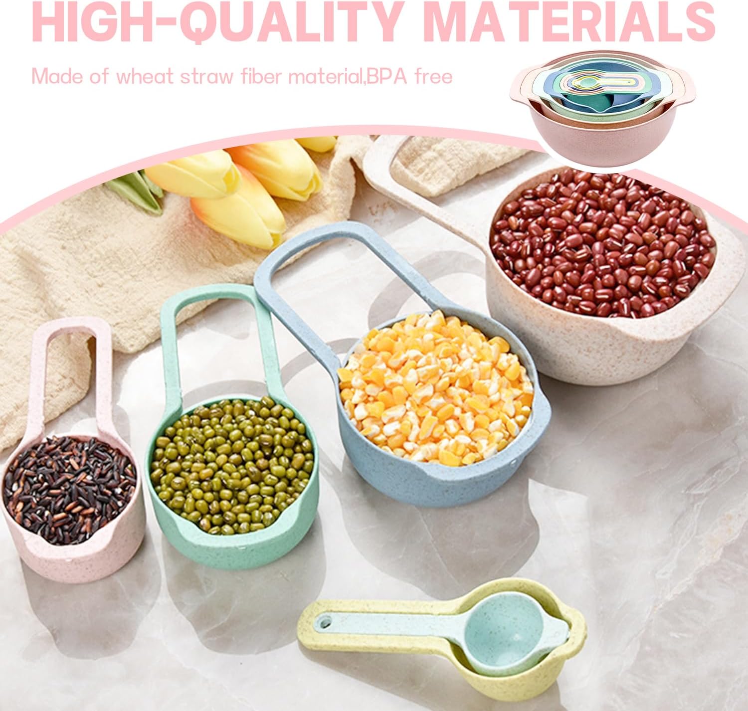 10 Piece Nesting Serving Bowls with Measuring Cups Colander and Sifter Set E763032