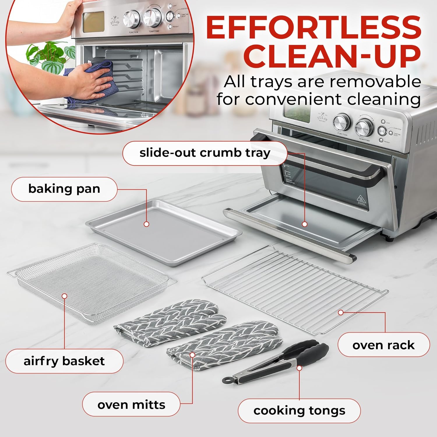 Zulay Large Countertop Air Fryer - Stainless Steel Toaster Oven Combo, 26.4Qt O966
