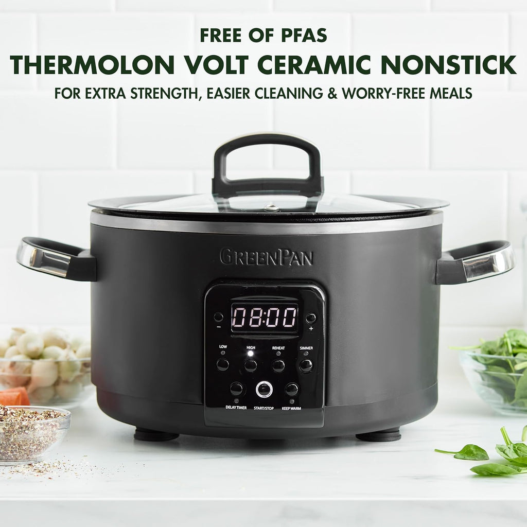 GreenPan Bistro Noir 4QT Electric Slow Cooker with Lid, PFAS-Free Ceramic Nonstick Inner Pot L69192