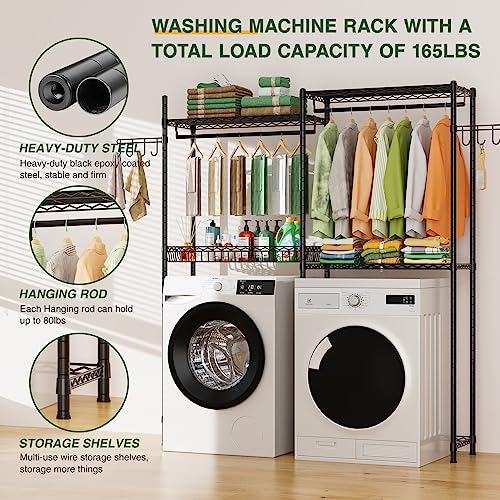 LEHOM Clothes Drying Rack Over Washer and Dryer Storage Shelf, 2 Tiers Adjustable F12990