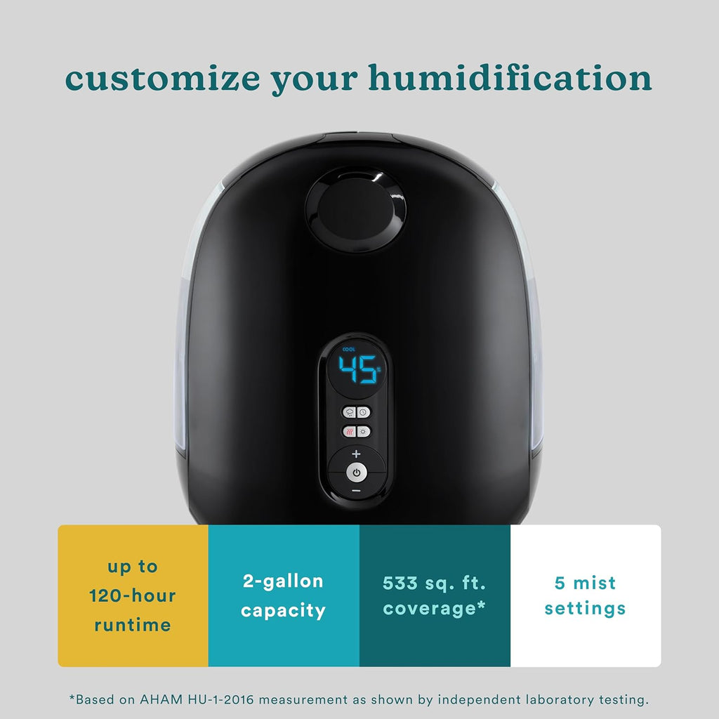 Homedics TotalComfort Deluxe Humidifier, Top-Fill Dual 3.8L Tanks, Cool and Warm Mist, Black W57422