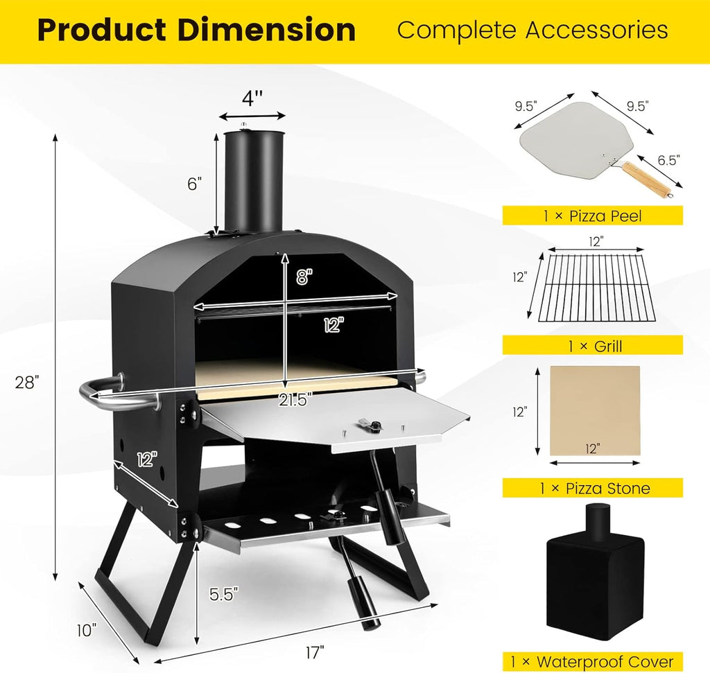 Giantex Outdoor Pizza Oven Wood Fired 2-Layer with Pizza Stone, 28 Inch L931