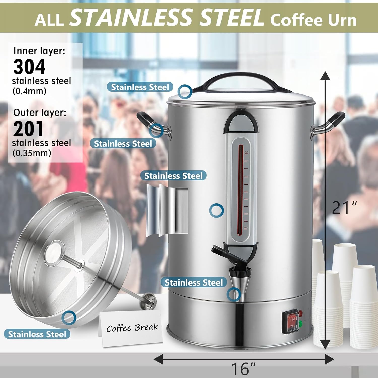 Commercial Coffee Urn 24L 160 Cup Stainless Steel U26582