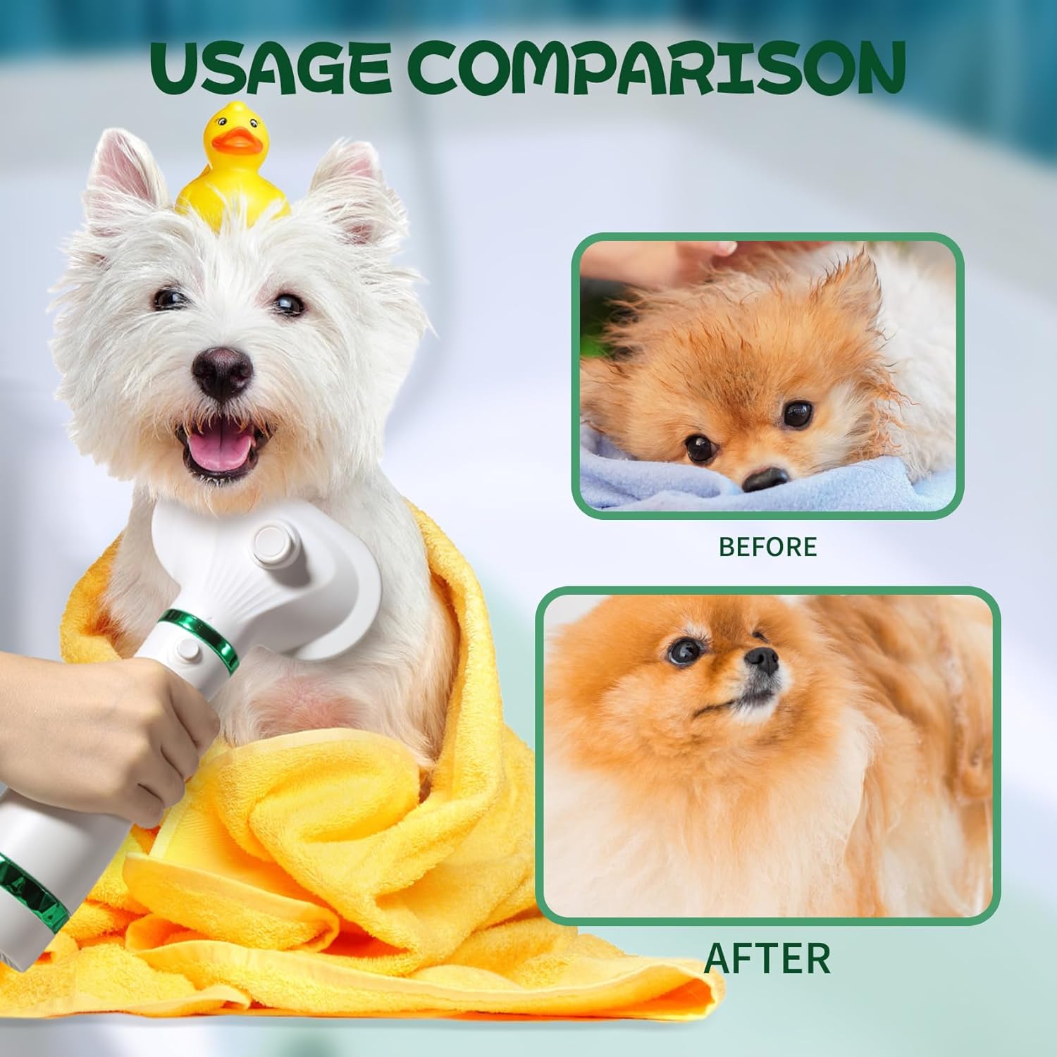 Pet Hair Dryer with Slicker Brush, 3 Heat Settings, Portable Dog Blower A1540