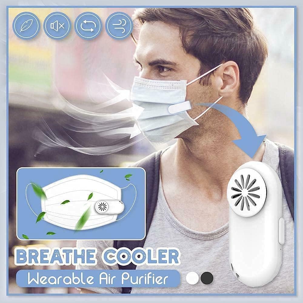 Breathe Cooler Wearable Air Purifier, Mask Clip-on Air Purifier, Personal Wearable Portable Mini Reusable Air Purifiers Mask Fan for Cycling, Running, Outdoor Sports (White) 16x28x64 mm
