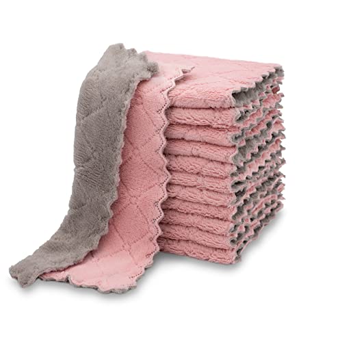 kimteny 12 Pack Kitchen Cloth Dish Towels, Premium Dishcloths, Super Absorbent Coral Velvet Dishtowels, Nonstick Oil Washable Fast Drying