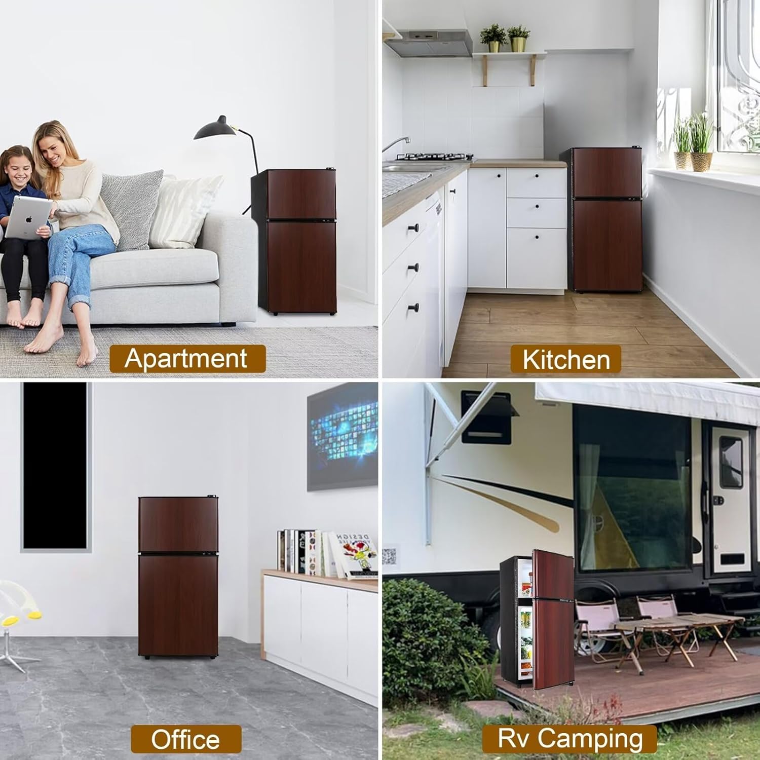 Compact Refrigerator 3.5 Cu.Ft Double Door Mini Fridge for Kitchen Dorm Office P4146