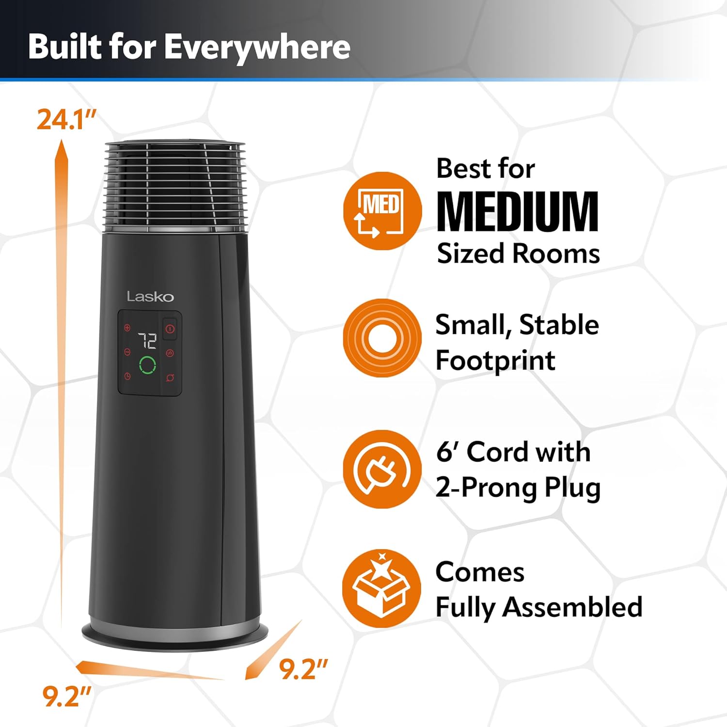 Lasko 360-Degree Oscillating Ceramic Tower Heater, 1500W, Black V144561
