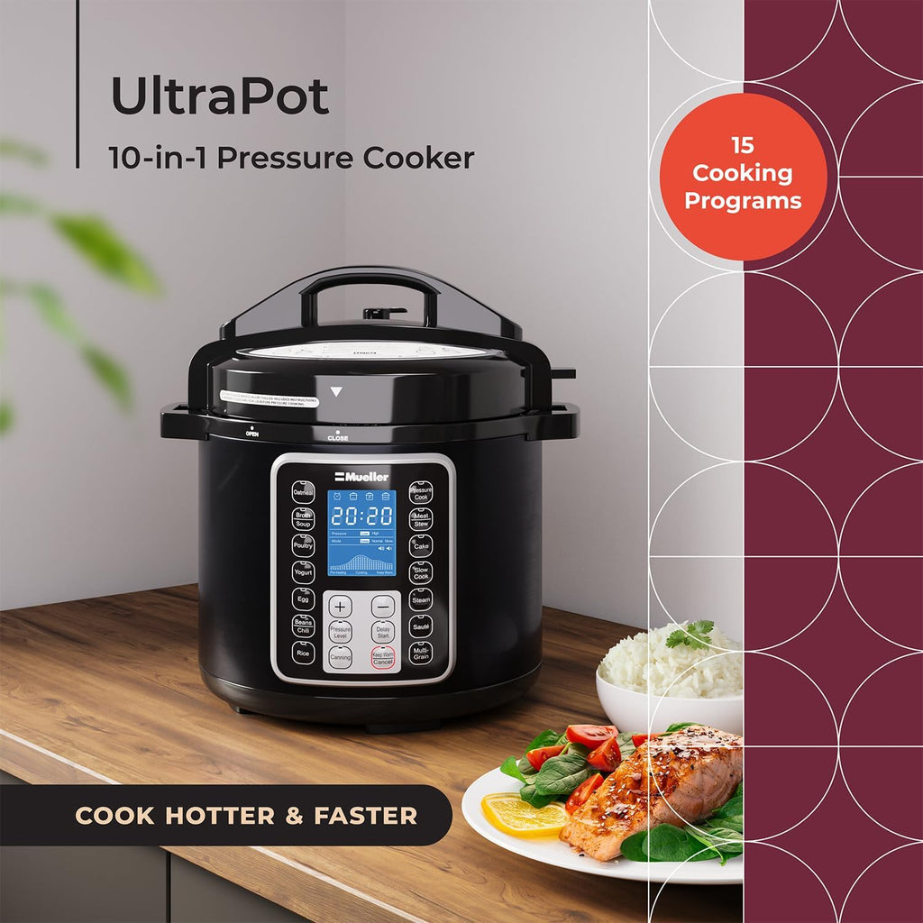 Mueller 6 Quart Pressure Cooker 10 in 1 with Tempered Glass Lid T43047