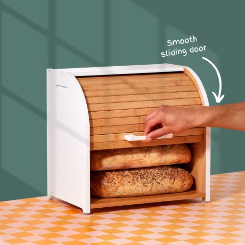 HOMEFULLY Bamboo Double Layer Roll Top Bread Box for Kitchen Countertop U1809