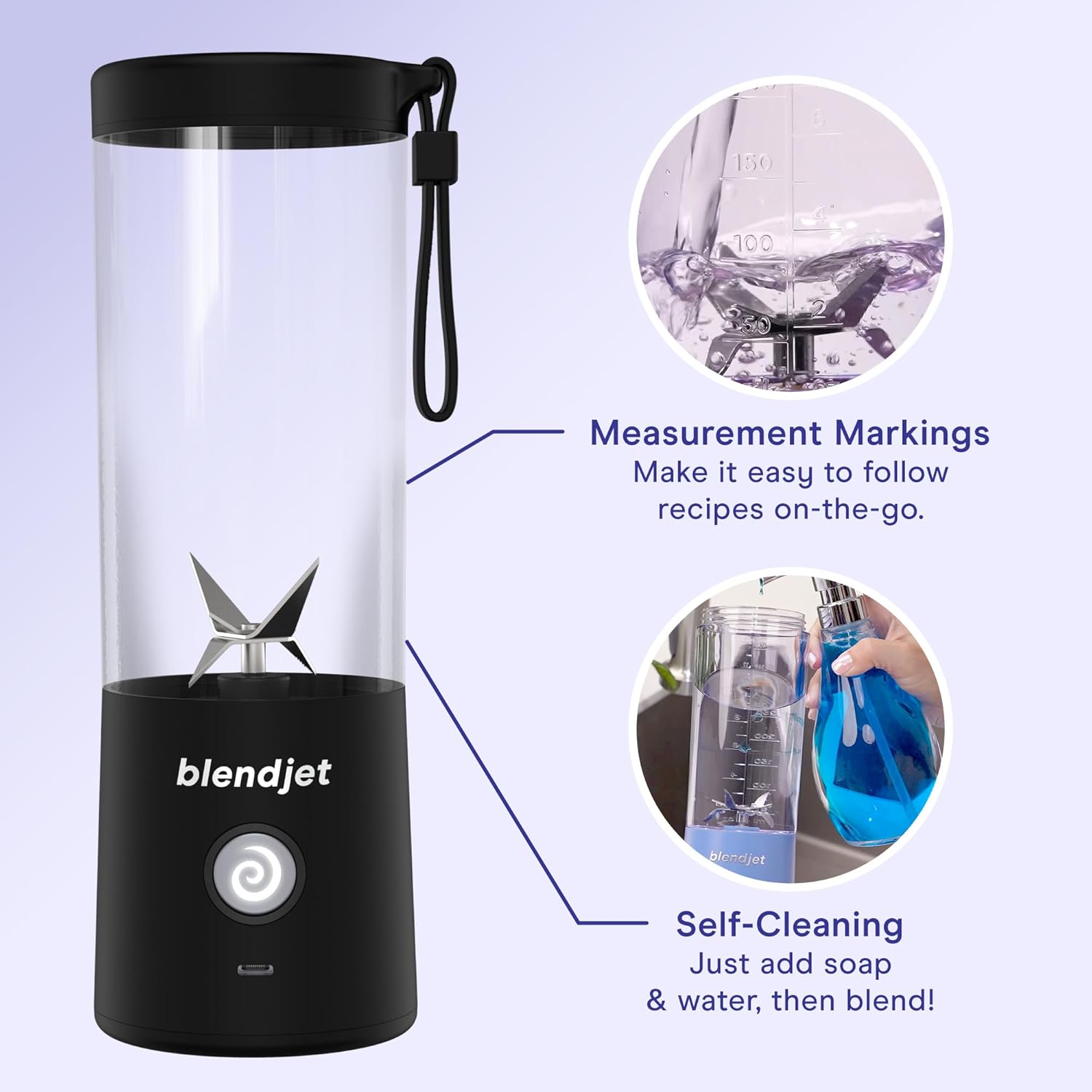 BlendJet 2 Portable Blender for Smoothies & Shakes, 16oz, USB-C Rechargeable, Self-Cleaning, Purple G5992