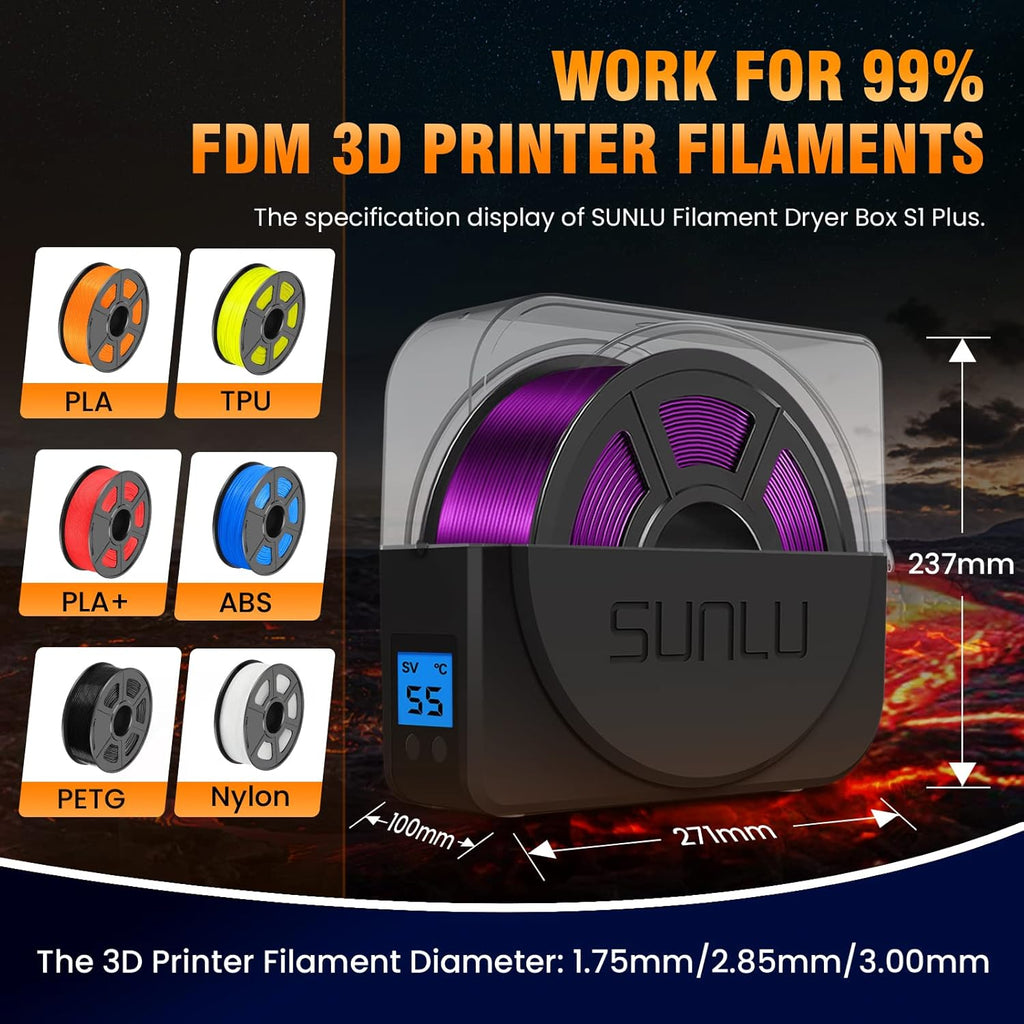 SUNLU Filament Dryer Box S1 Plus, Built-in Fan, Compatible with PLA PETG ABS A82541