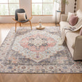 VK VK·LIVING Machine Washable Rug 5'x7' Vintage Design Washable Area Rugs with Non Slip Rugs for Living Room Bedroom Traditional Woven Rug Carpet Stain Resistant, Dining Office Boho Rug, (Mistyrose)