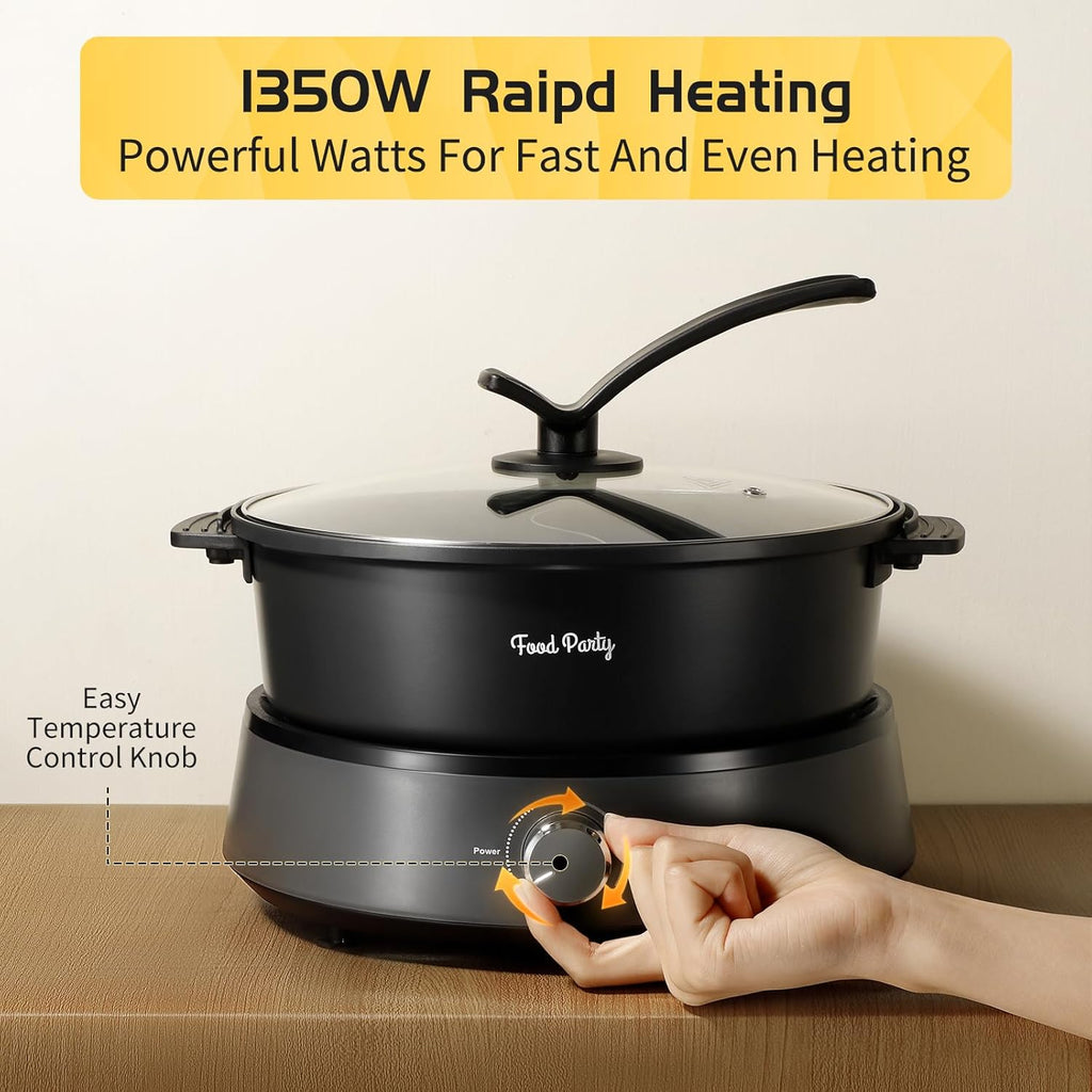 Electric Hot Pot with Divider, 5L Dual-Sided Shabu Shabu Cooker, Non-Stick 110V O492608
