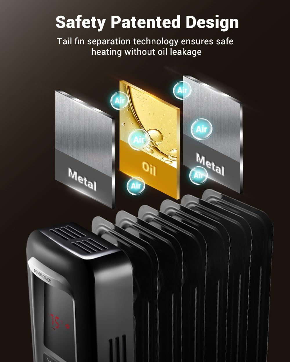 Aikoper Oil Filled Radiator Heater, 1500W Portable Electric Heater with Remote, Digital Thermostat L207105