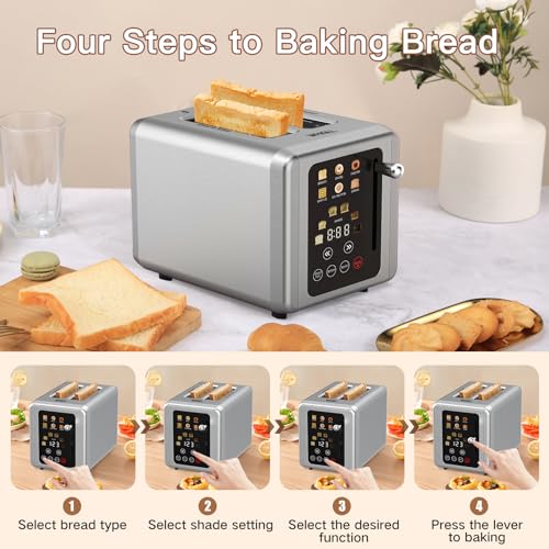 WHALL Touch Screen Toaster 2 Slice, Stainless Steel, Digital Timer J718799