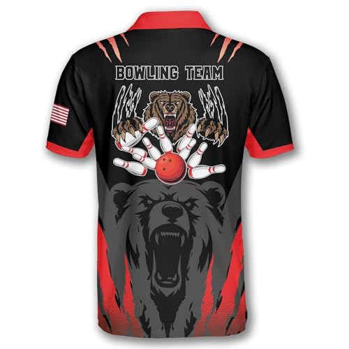 PRIMESTY Custom Bowling Shirts for Men and Women, Bear Bowling Polo Shirts C2081