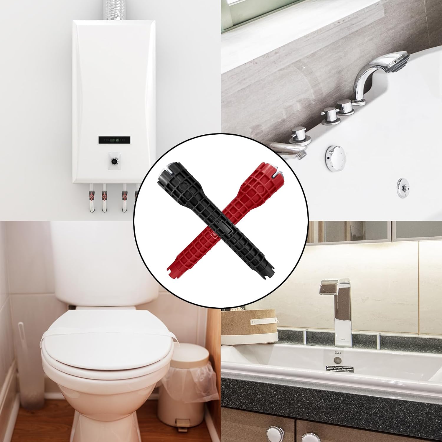 2 Pack Multi-functional Sink Wrench Faucet Installation Tools with Thread Seal Tape E814406