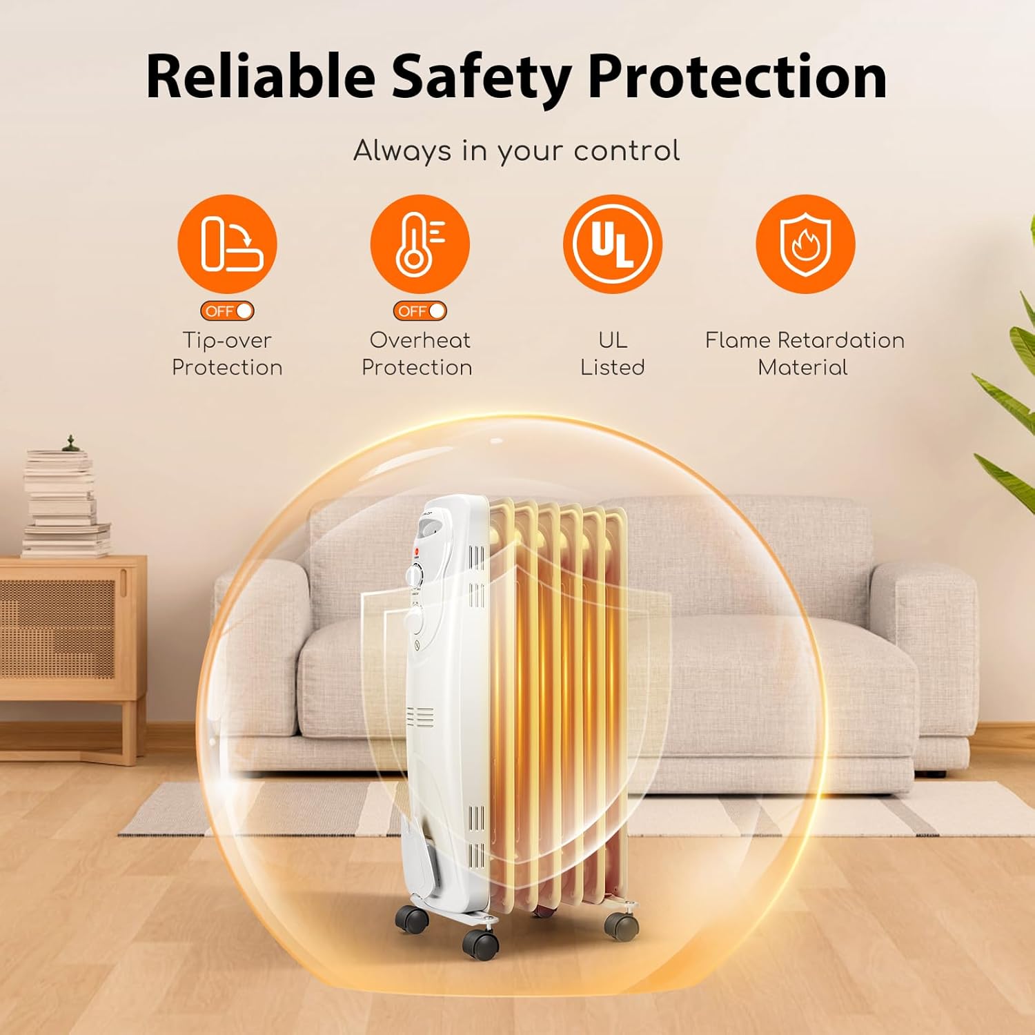 Aigostar 1500W Oil Filled Radiator Heater, 7-Fin, Adjustable Thermostat Y544