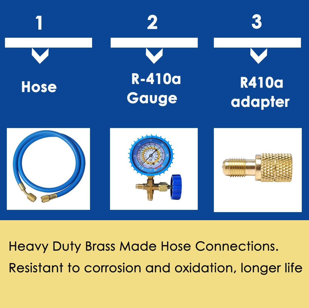 R410a Recharge Kit AC Manifold Gauge Hose for Refrigeration Charging Q97237
