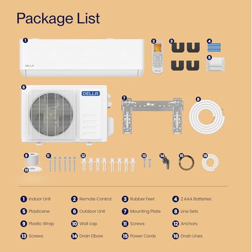 DELLA Optima Series Wifi Mini Split AC Inverter Heat Pump with Installation Kits R3774