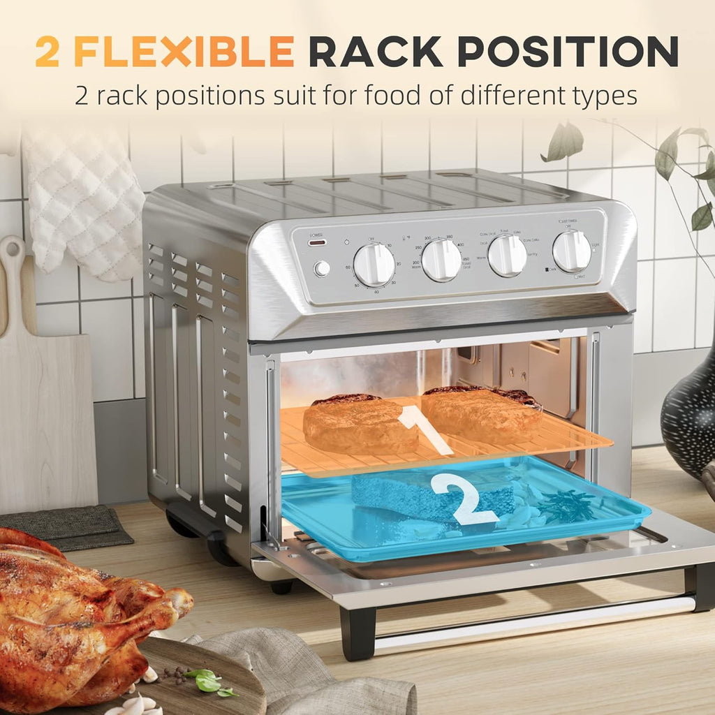 HOMCOM Air Fryer Toaster Oven 21QT 7-in-1 Convection Countertop, Stainless Steel N244857