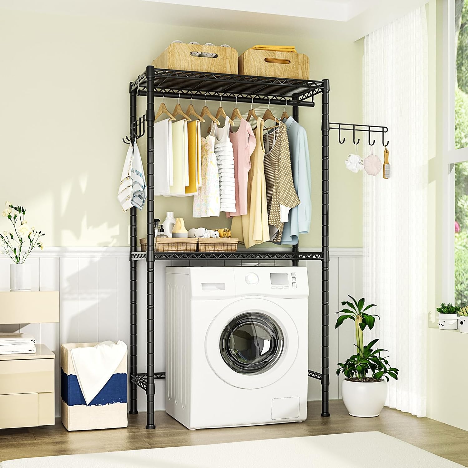 Ulif U3 Over Washer and Dryer Shelves, Heavy Duty Metal Freestanding Storage, Black A609