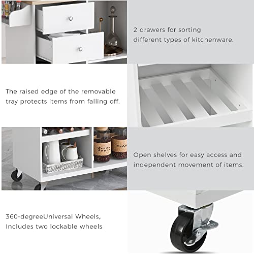 Kitchen Island Cart on Wheels with Storage, Rubberwood Top, 2 Drawers U912598