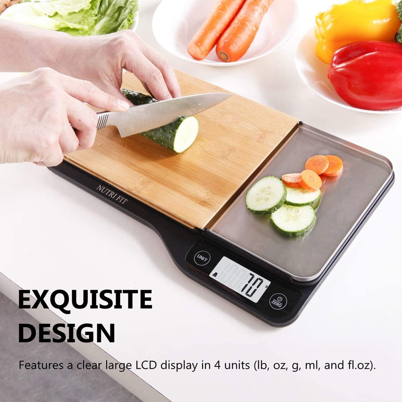 NUTRI FIT Food Scale - 3 in 1 Digital Kitchen Scale with Removable Cutting Board & Tray, LCD Display, 11lb 5kg B265