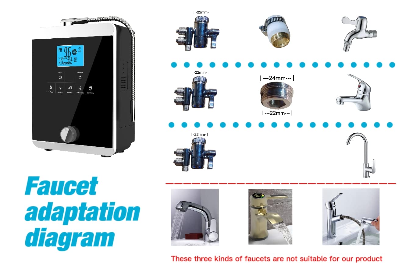 Water Ionizer and Purifier Machine, pH 3-11 Alkaline Acid Water, 11 Plate Electrode U29265