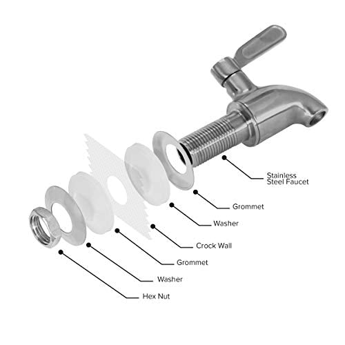 Geo Sports Porcelain Ceramic Crock Water Dispenser with Wood Stand and Stainless Steel Faucet L1900