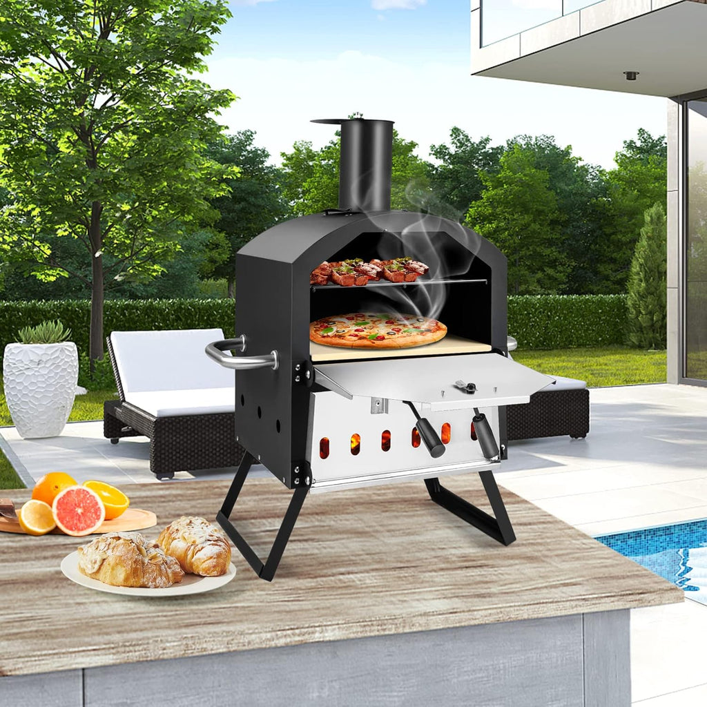 Giantex Outdoor Pizza Oven Wood Fired 2-Layer with Pizza Stone, 28 Inch L931