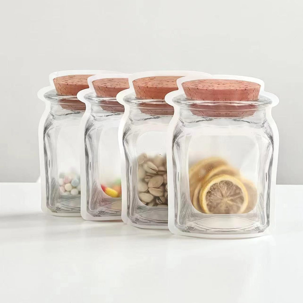 50 PCS Reusable ziplock bags in Mason jar shape for snacks, cereals, and nuts. Space-saving kitchen and freezer organizer (Small)