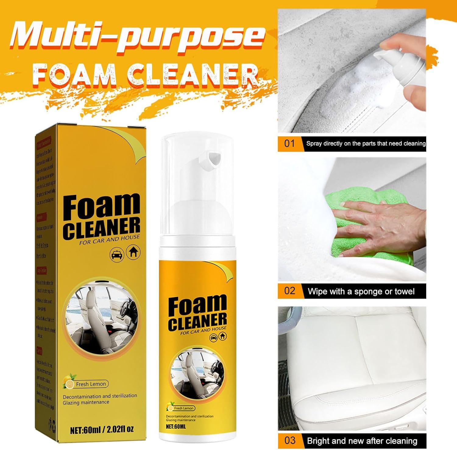 CROOT Multipurpose Foam Cleaner for Car, Kitchen & Bathroom, Lemon Flavor (100ml x 2) Q177697