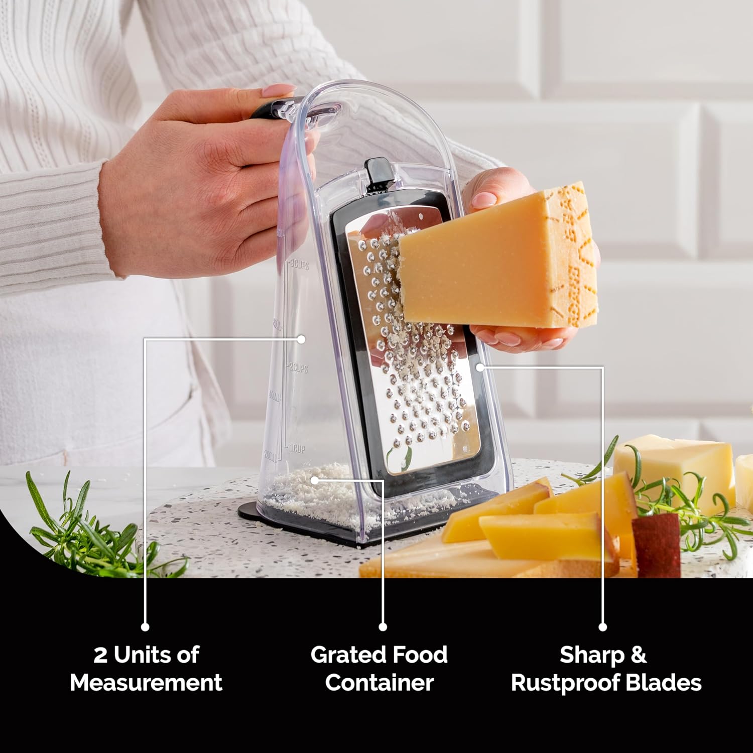Stainless Steel Cheese Grater with Garlic Crusher and Handle Y3816