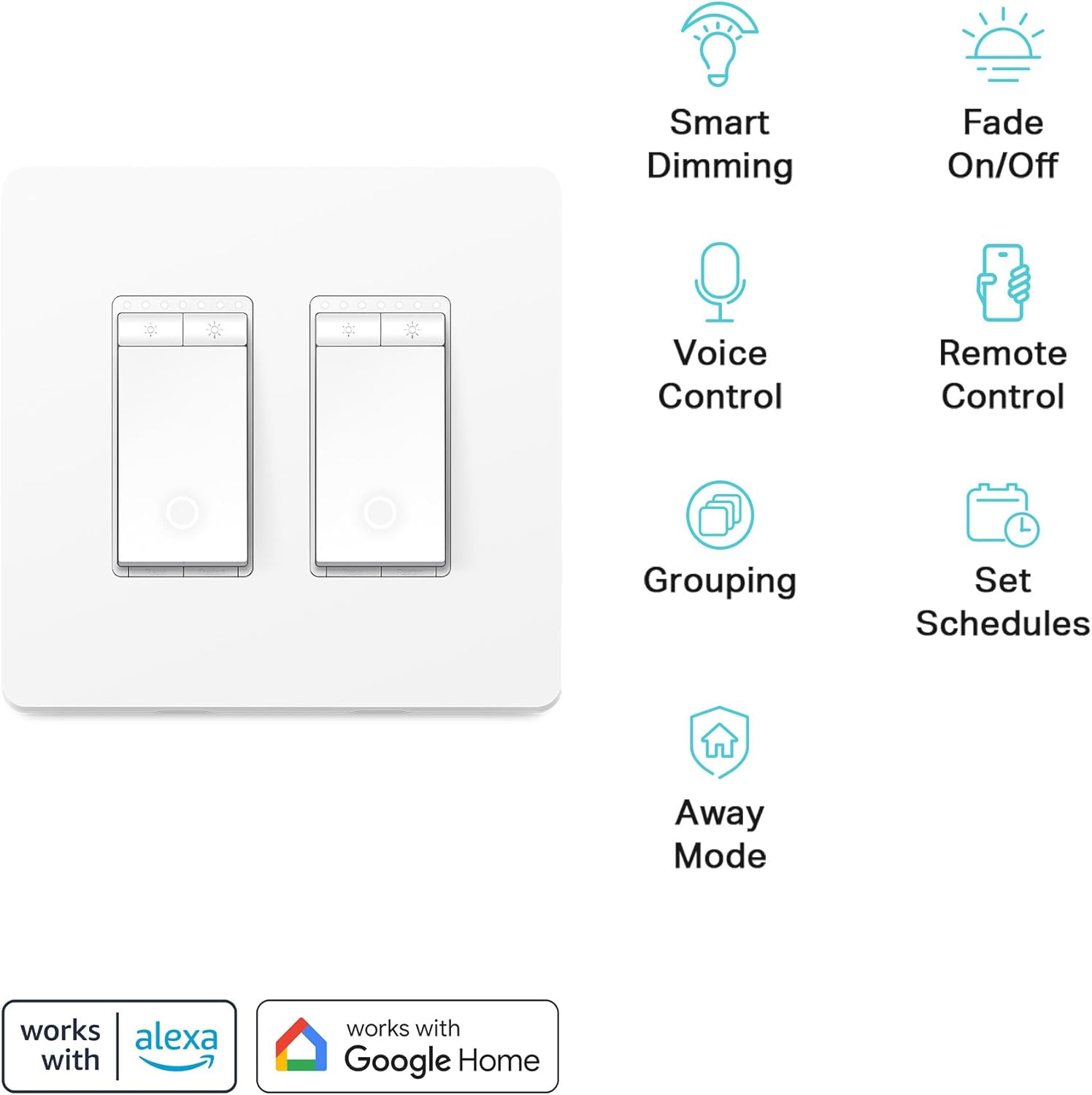 Kasa Smart Dimmer Switch 2-Gang HS220-2, Single Pole, Wi-Fi, White O563997