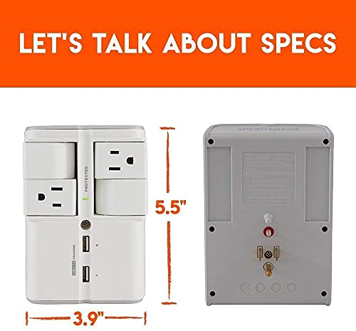 ECHOGEAR USB Wall Charger Surge Protector with 4 Pivoting AC Outlets & 2 USB Ports R922261
