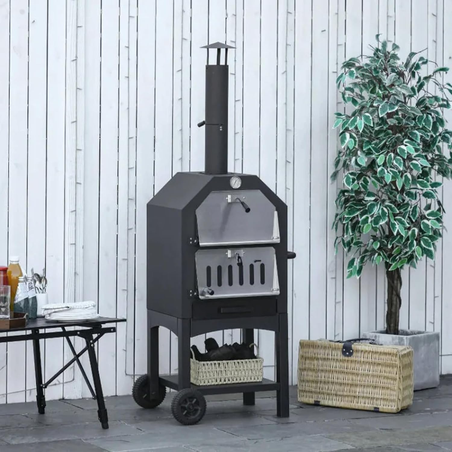 Wood-Fired Pizza Oven Outdoor with Pizza Stone and Cover V7817