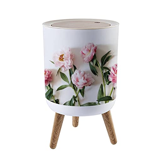 LGCZNWDFHTZ Small Trash Can with Lid for Bathroom Kitchen Office Diaper Pink Peonies Bedroom Garbage Trash Bin Dog Proof Waste Basket Cute Decorative