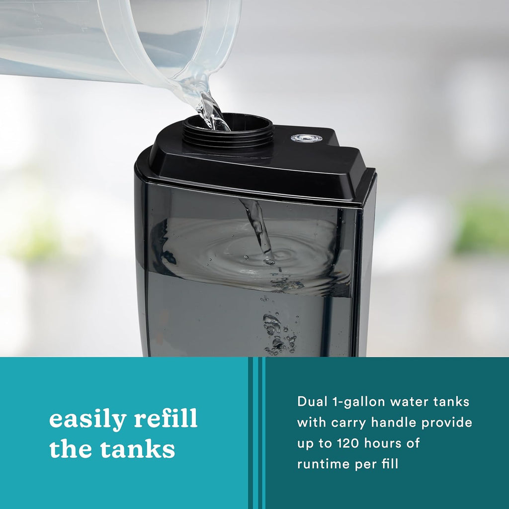 Homedics TotalComfort Deluxe Humidifier, Top-Fill Dual 3.8L Tanks, Cool and Warm Mist, Black W57422