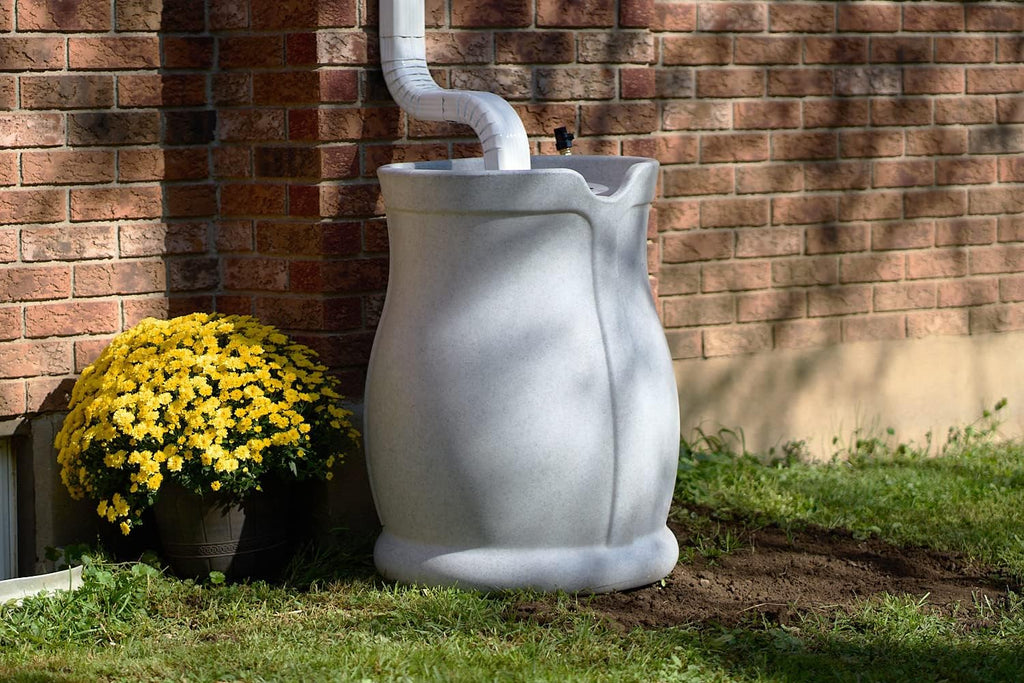 FCMP Outdoor Catalina 45 Gallon Rain Water Barrel Catcher System, Light Granite Z509076