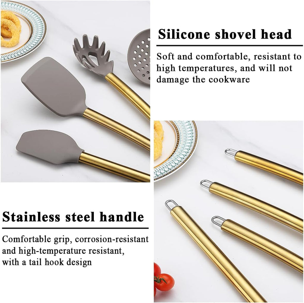 Kyraton 38 Piece Gold Kitchen Utensils Set with Rack, Silicone, Dishwasher Safe A712